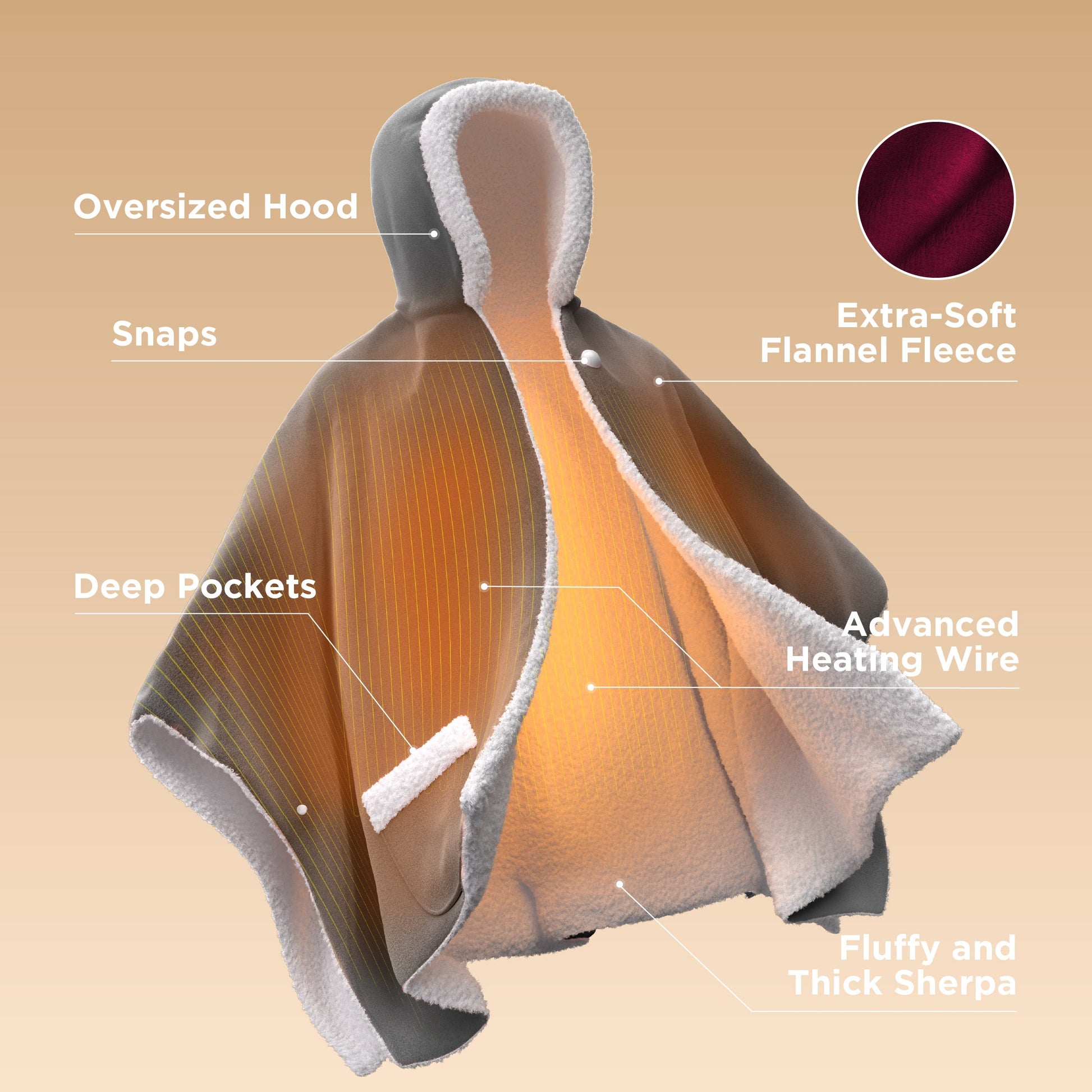 GentleSoft® Heated Sherpa Fleece Blanket Hoodie