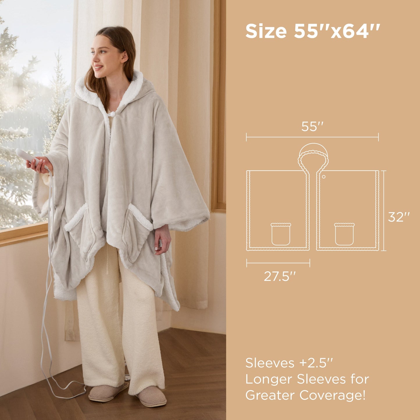 GentleSoft® Heated Sherpa Fleece Blanket Hoodie