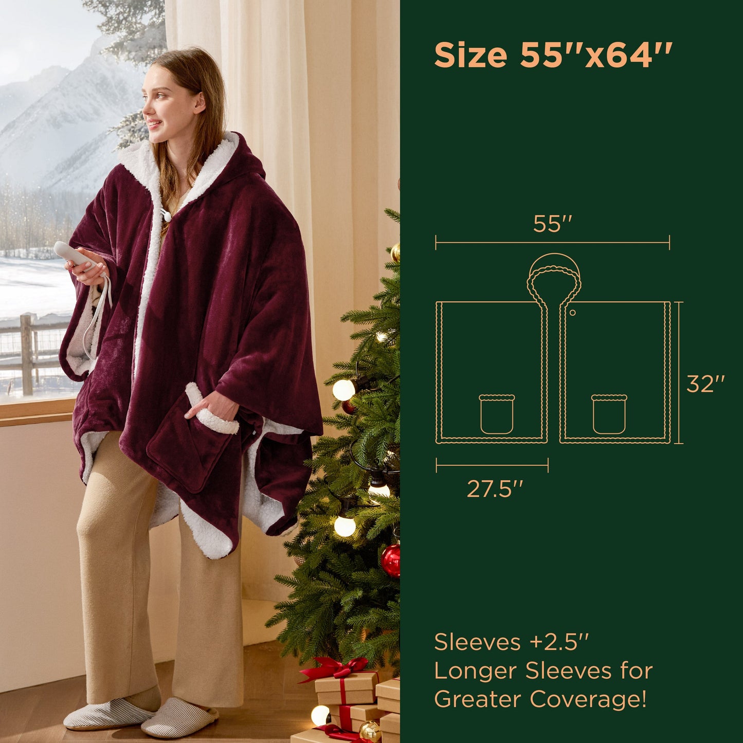 GentleSoft® Heated Sherpa Fleece Blanket Hoodie