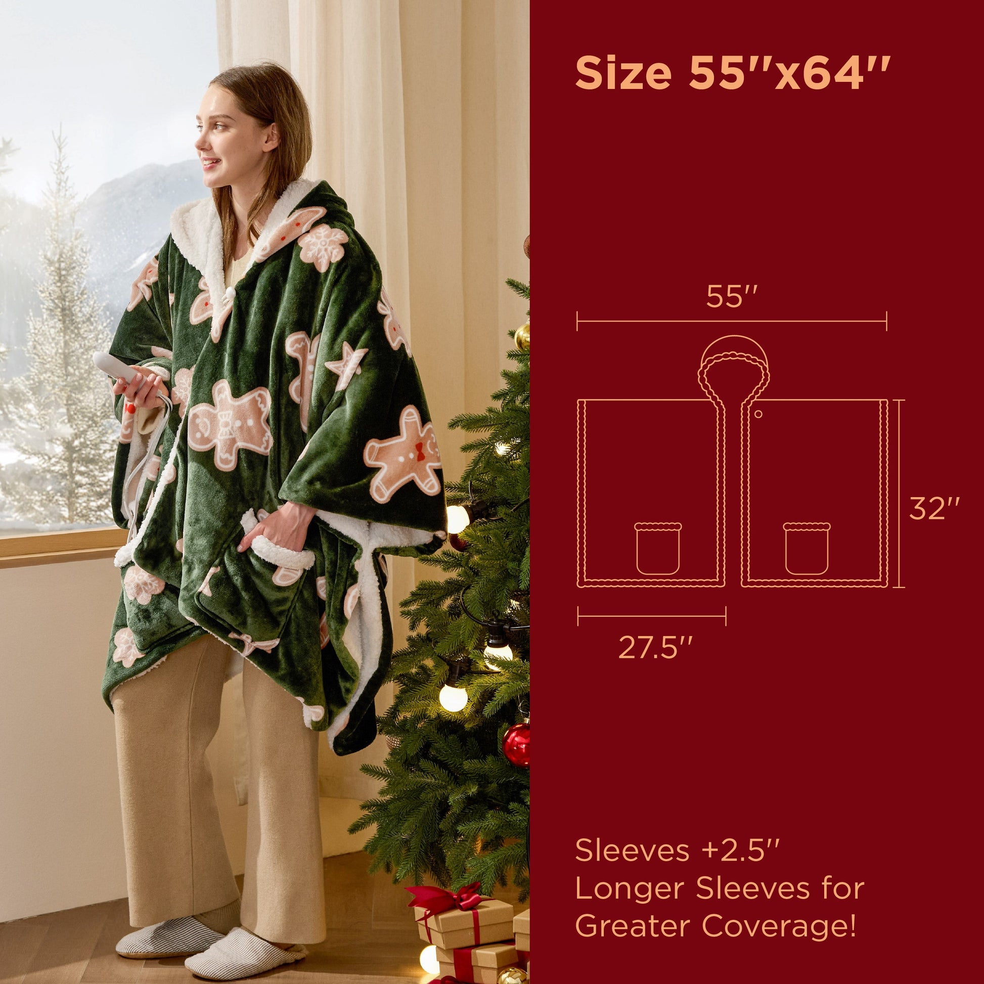 GentleSoft® Heated Sherpa Fleece Blanket Hoodie